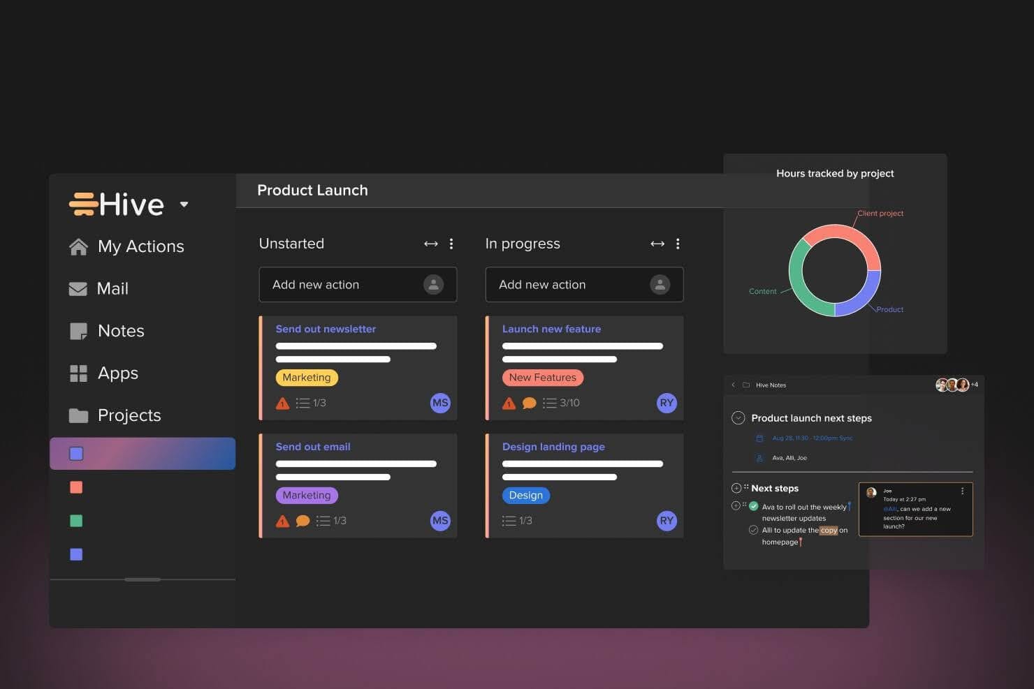 The image showcases Hive's dashboard.