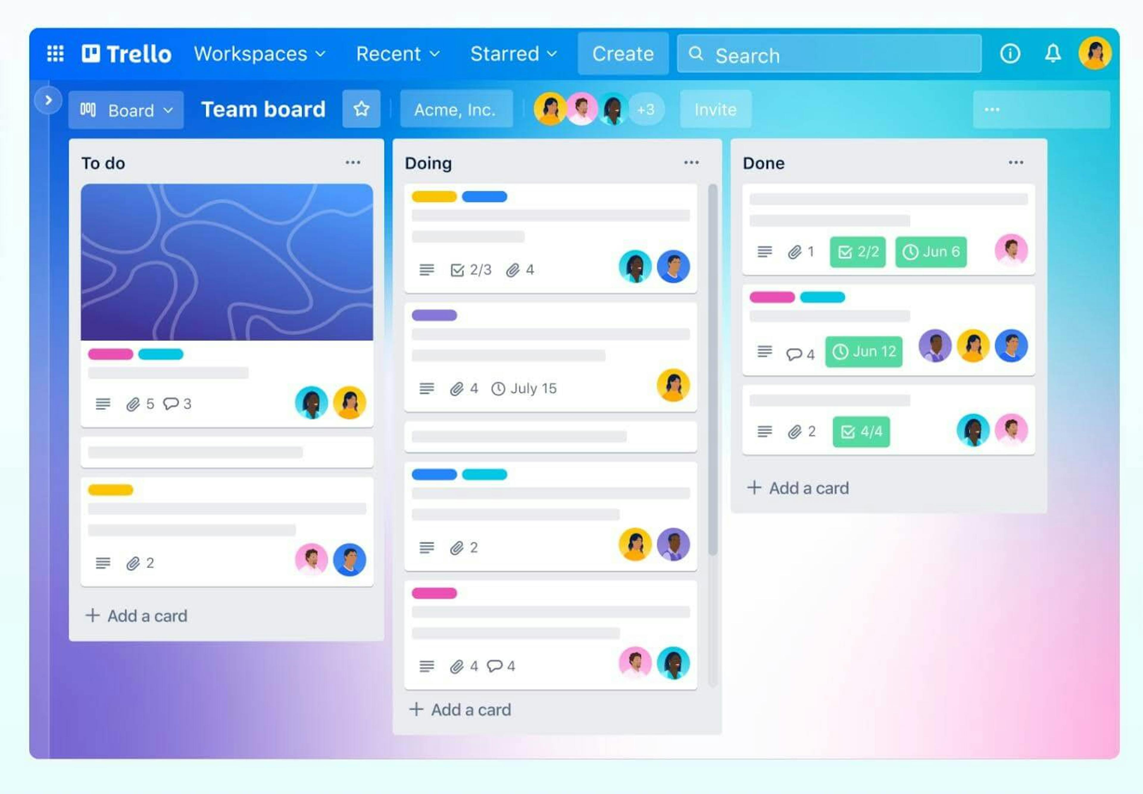 The image showcases Trello's dashboard.