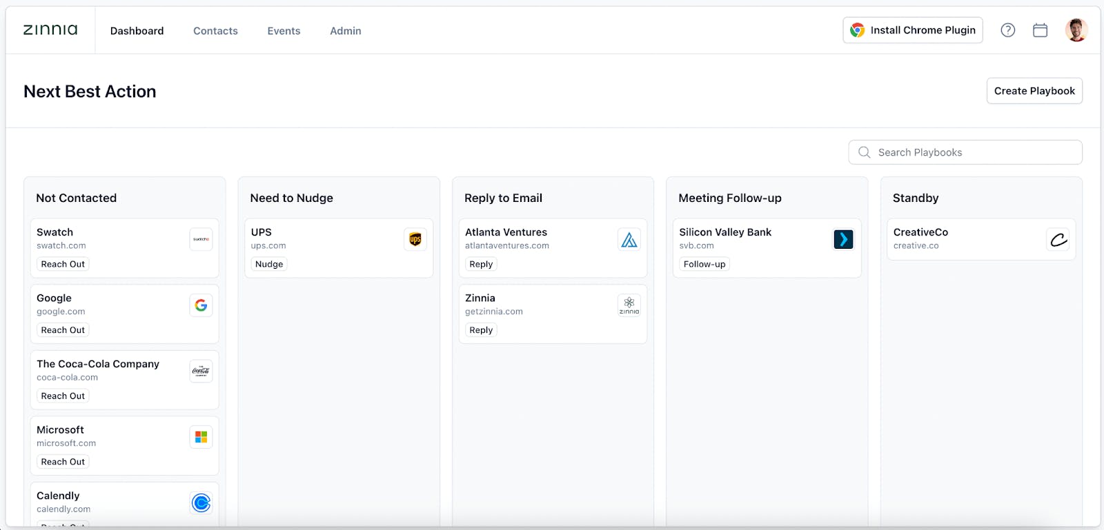 The image showcases Zinnia's dashboard.