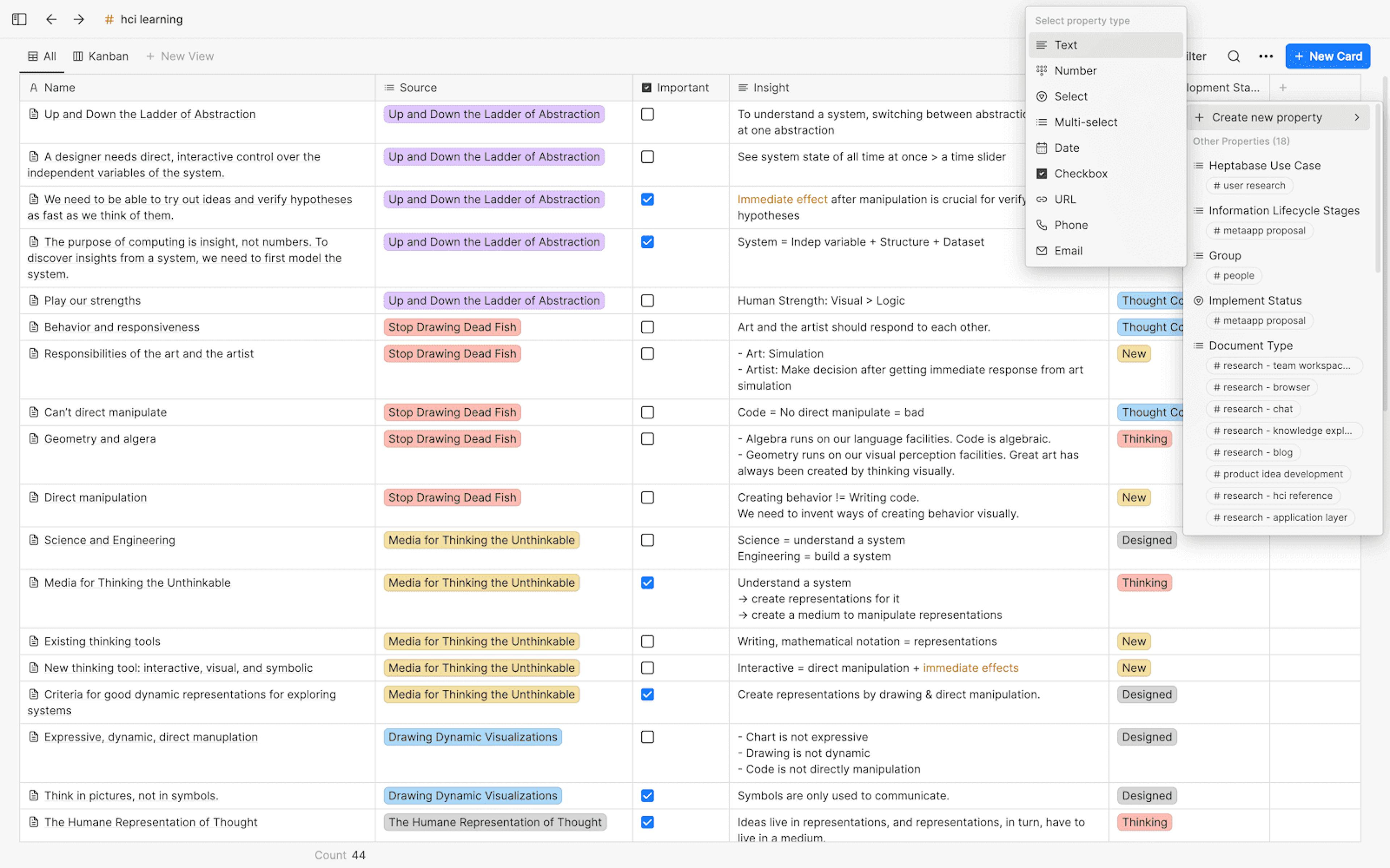 This image shows Heptabase's desktop dashboard.