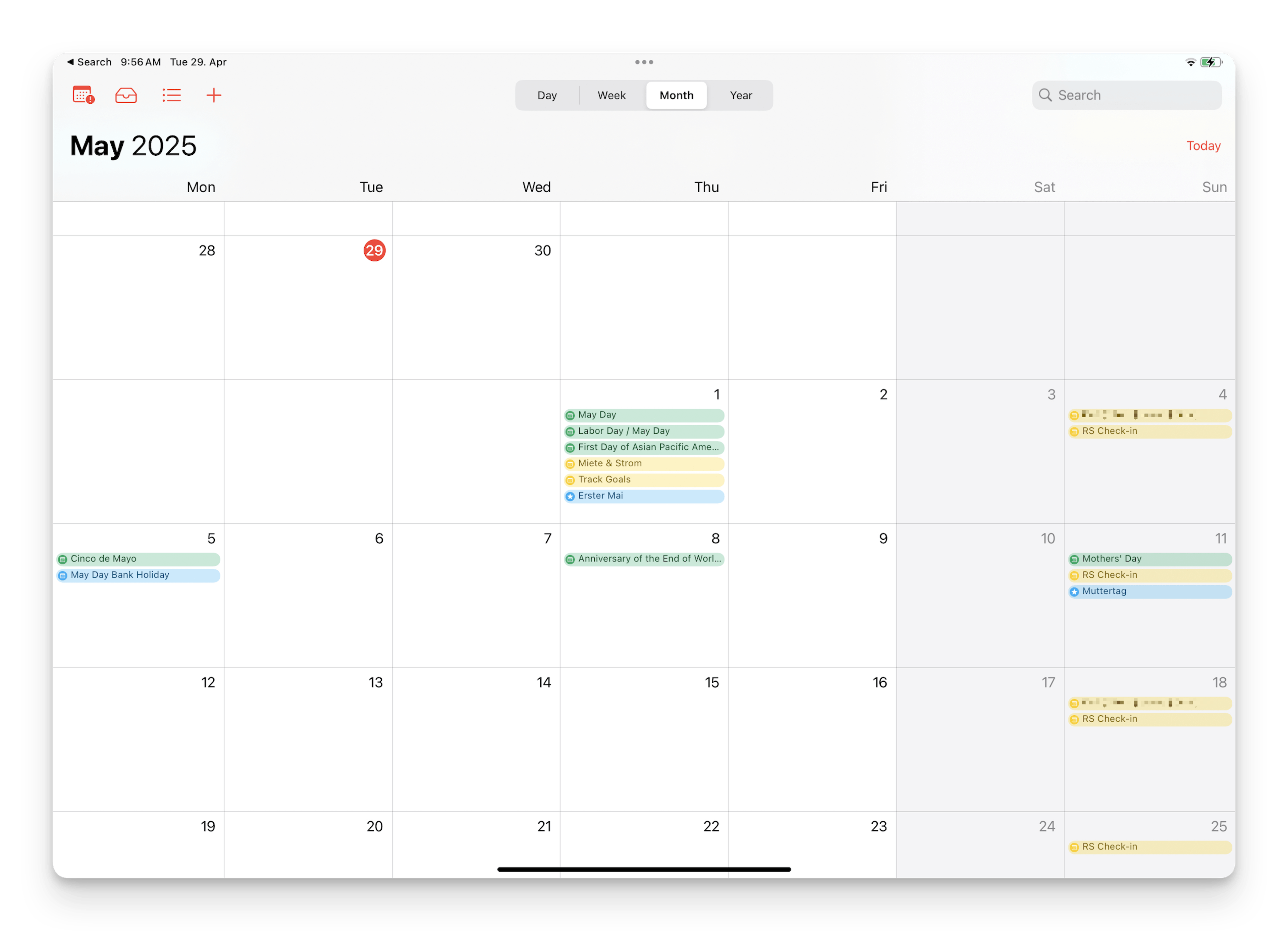 Apple Calendar iPad