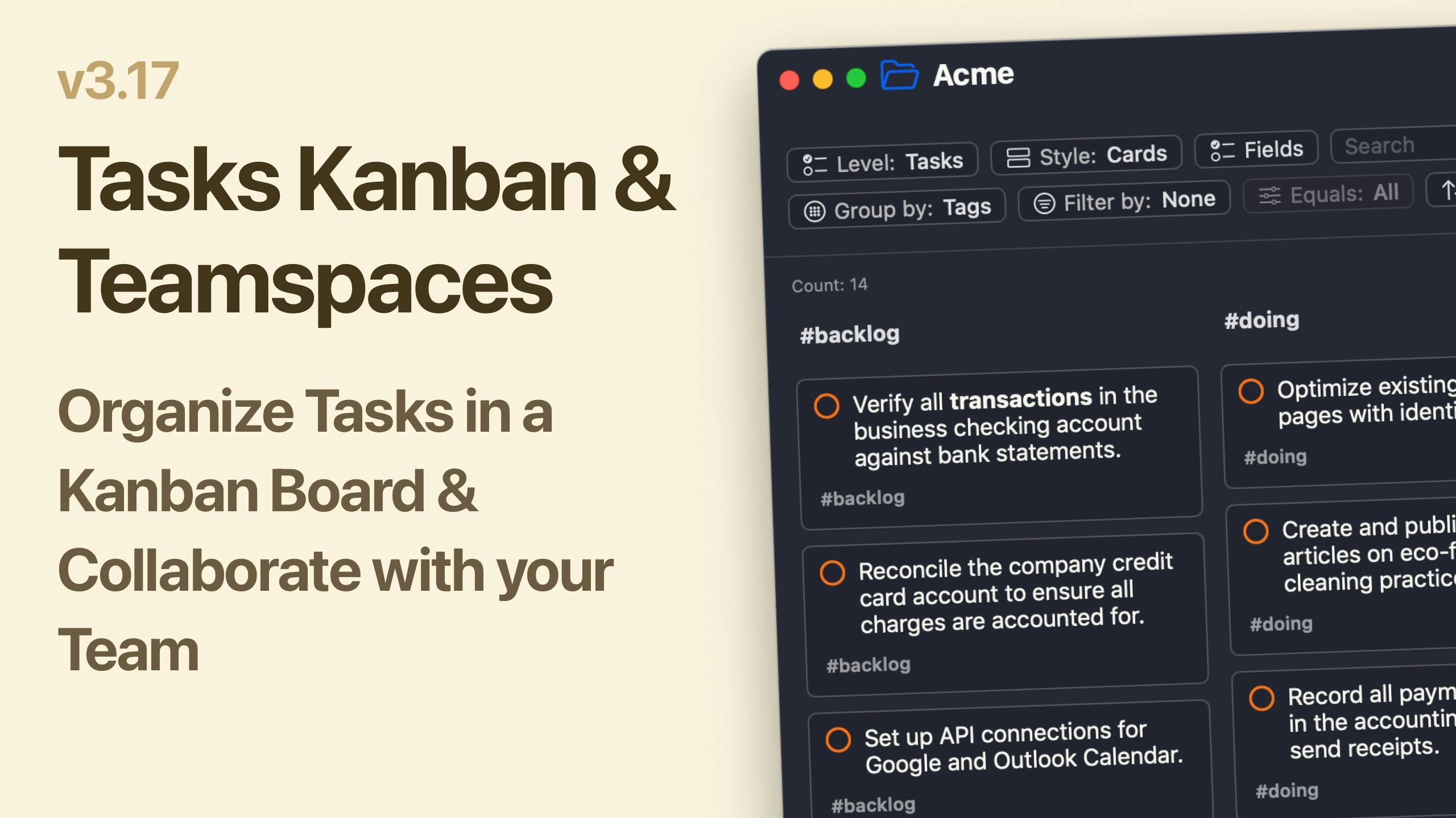 v3.17-banner showing tasks kanban and teamspaces