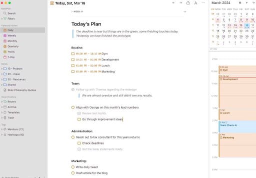 NotePlan's daily plan