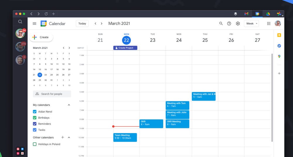 Google Calendar dashboard