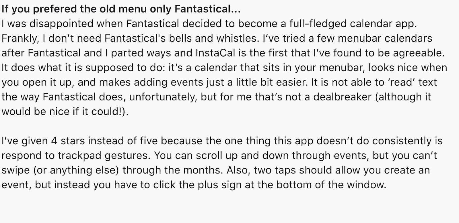 InstaCal user review