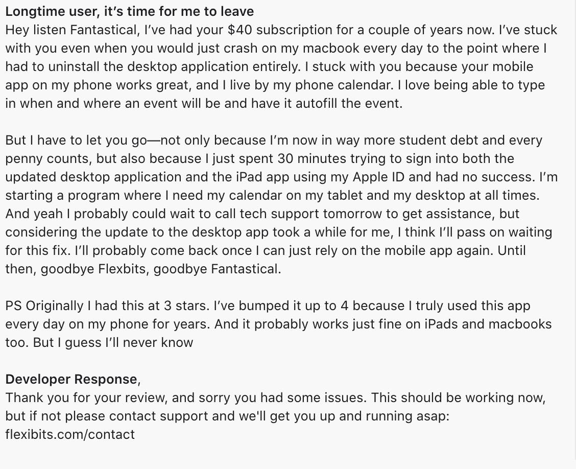 Fantastical user review