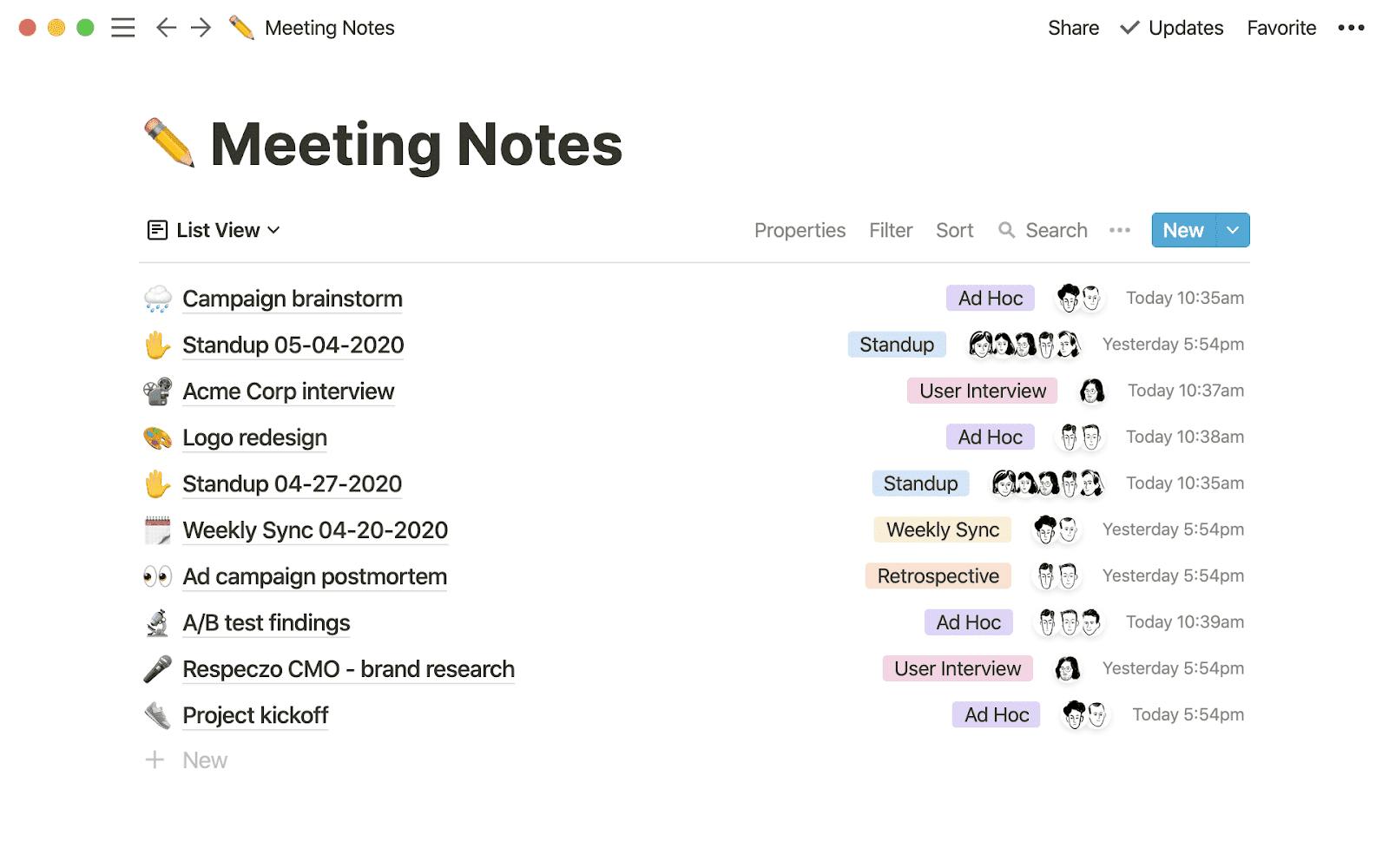 Notion's Meeting notes