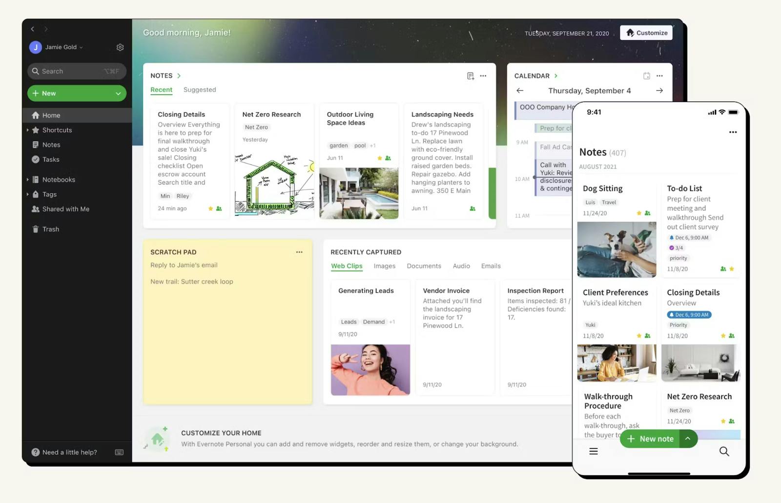 Evernote dashboard