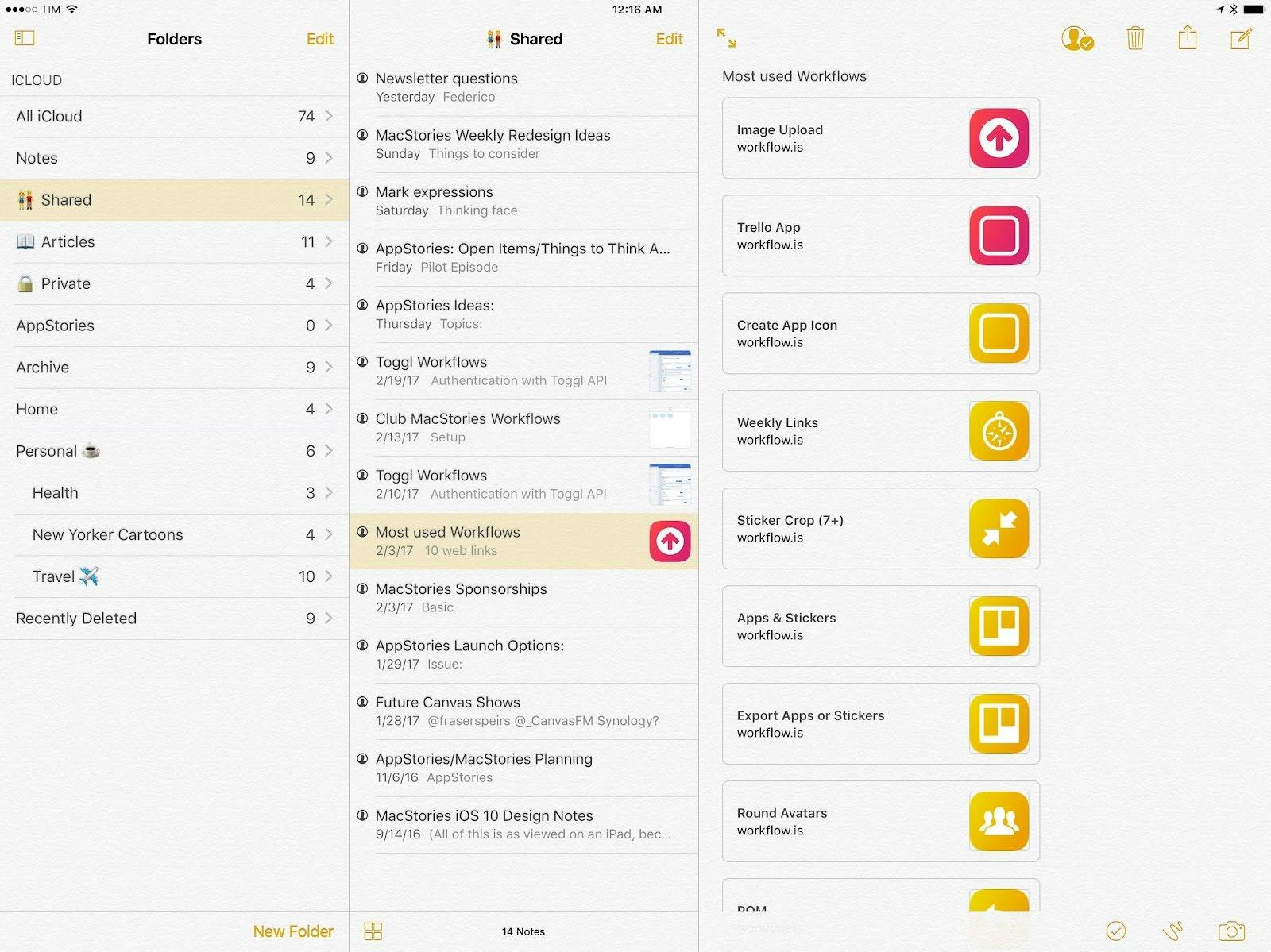 Apple Notes dashboard