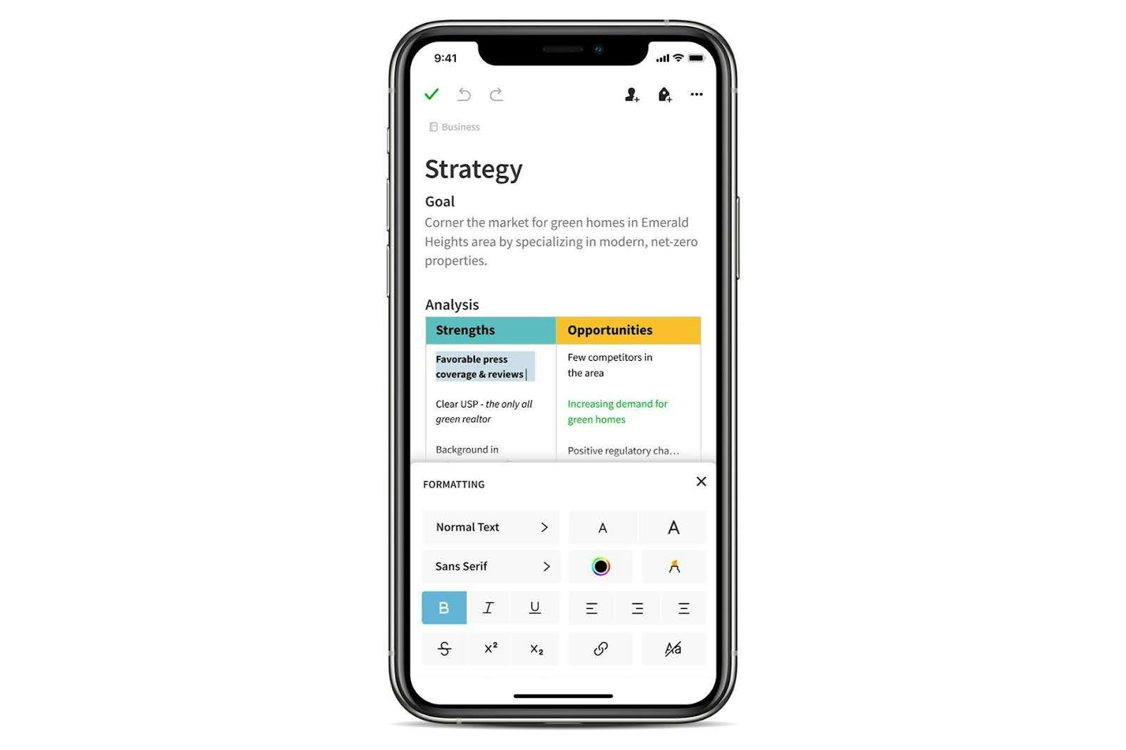 Evernote layout on iPhone