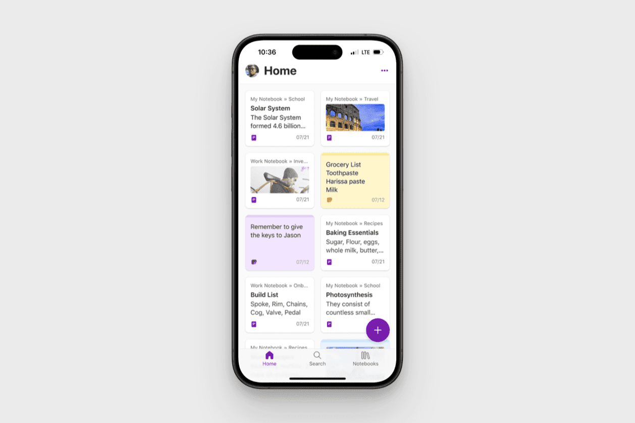 OneNote layout on iPhone