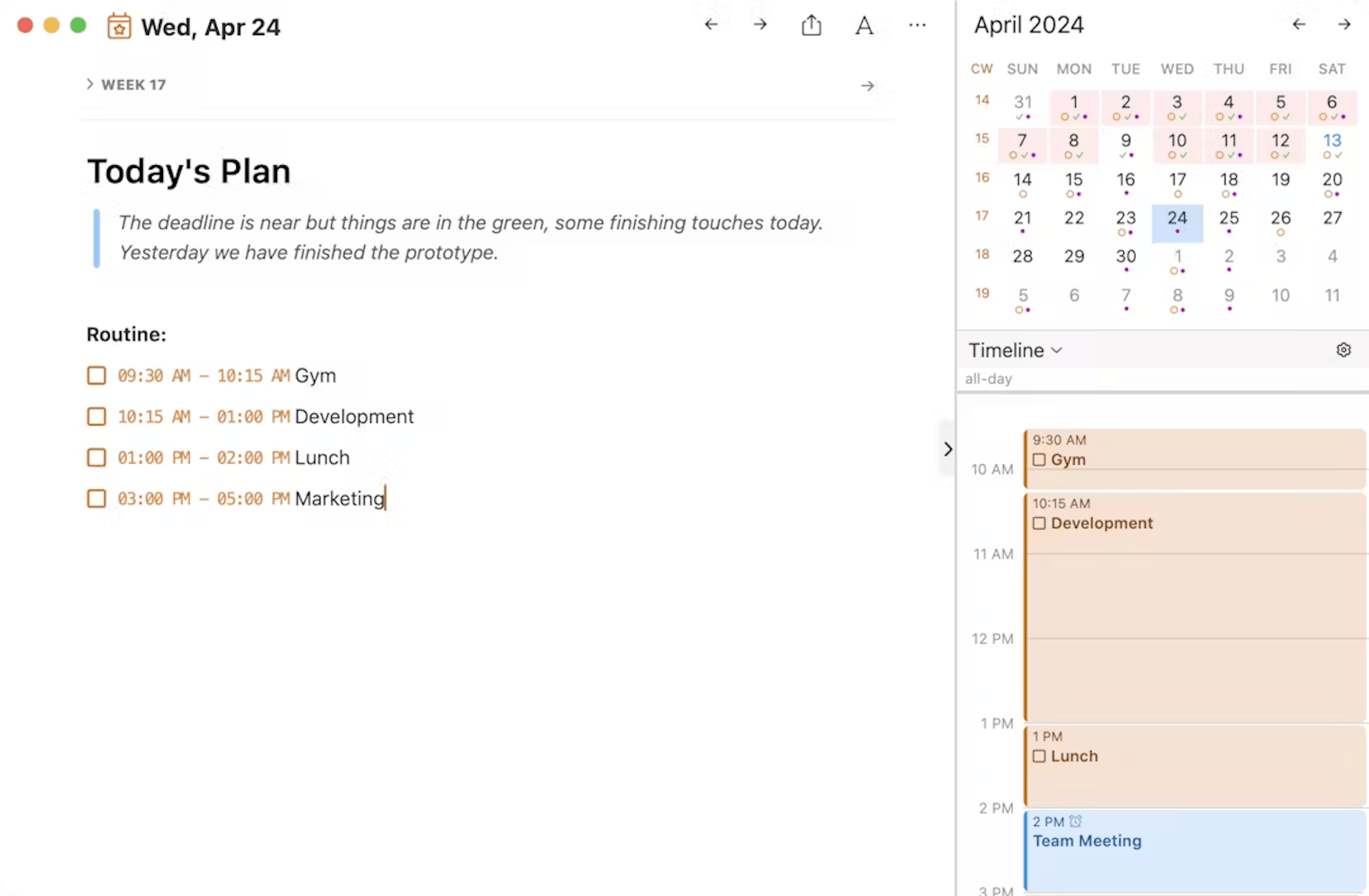 NotePlan layout