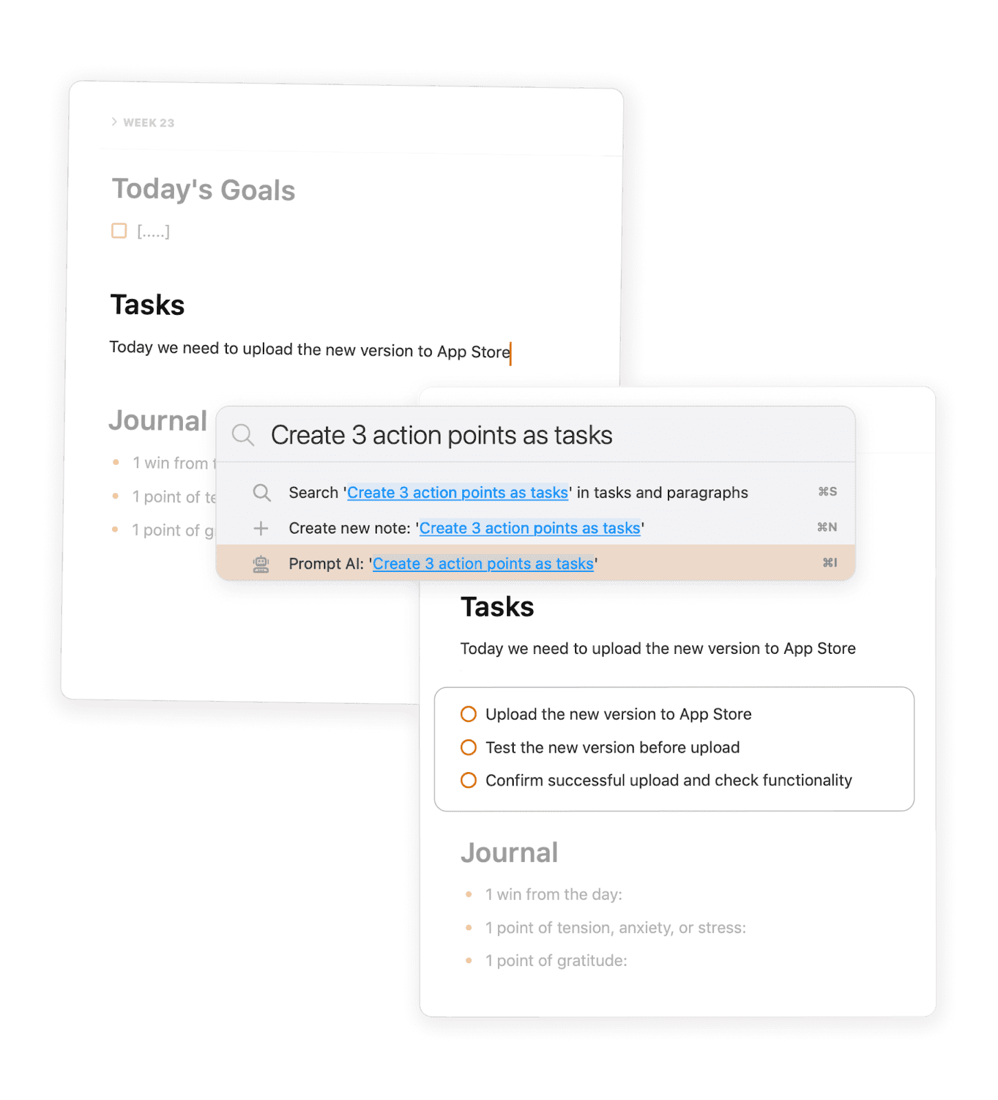 NotePlan's tasks and goals layout