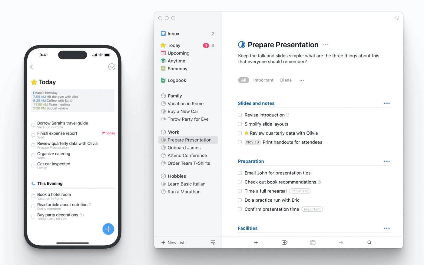 Things layout on Mac and iPhone
