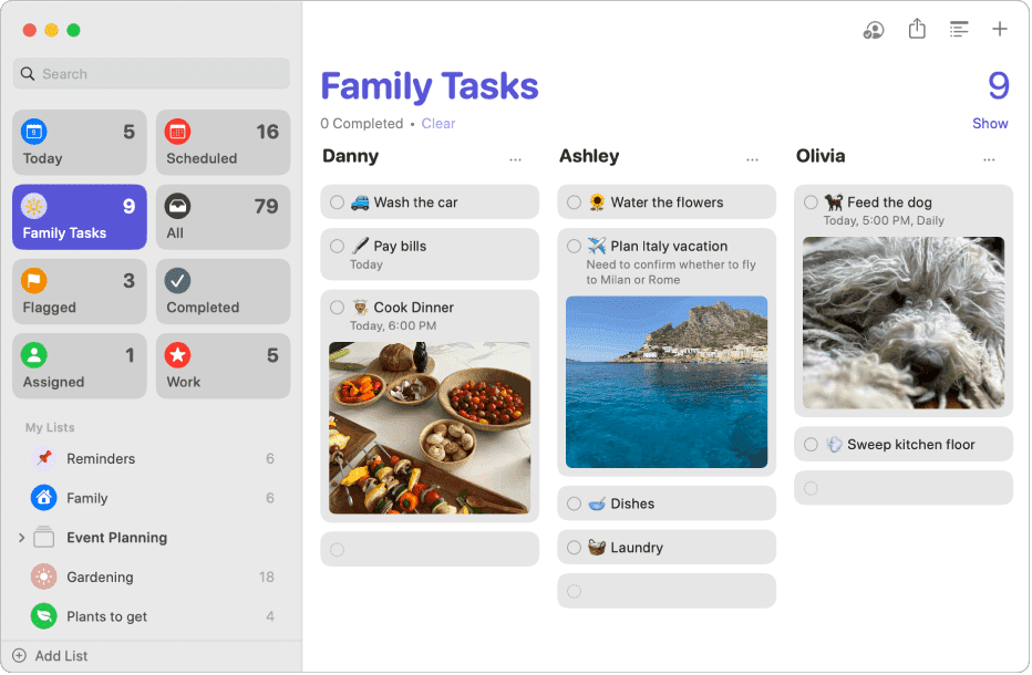 Apple Reminders app layout