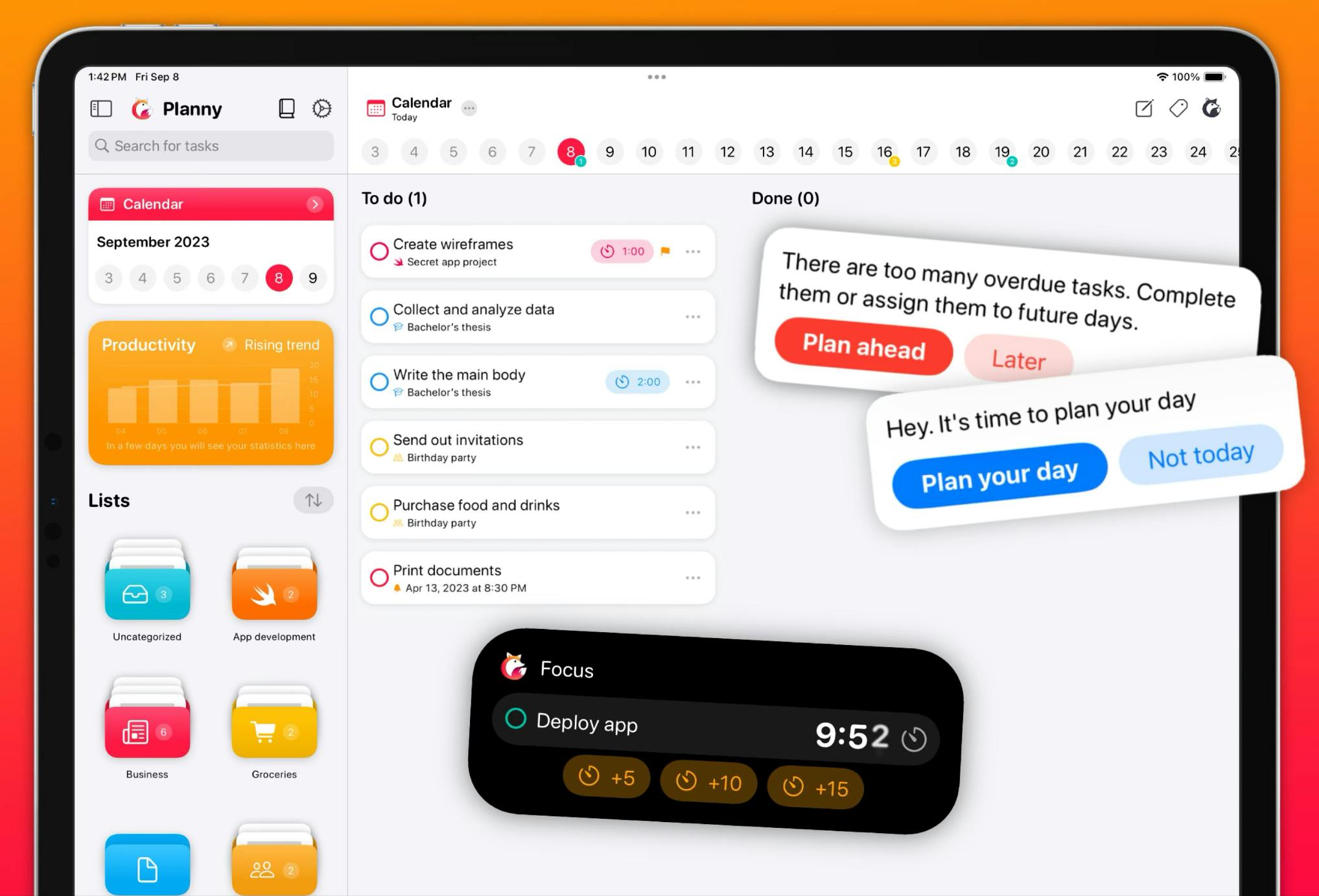 Planny iPad screenshot