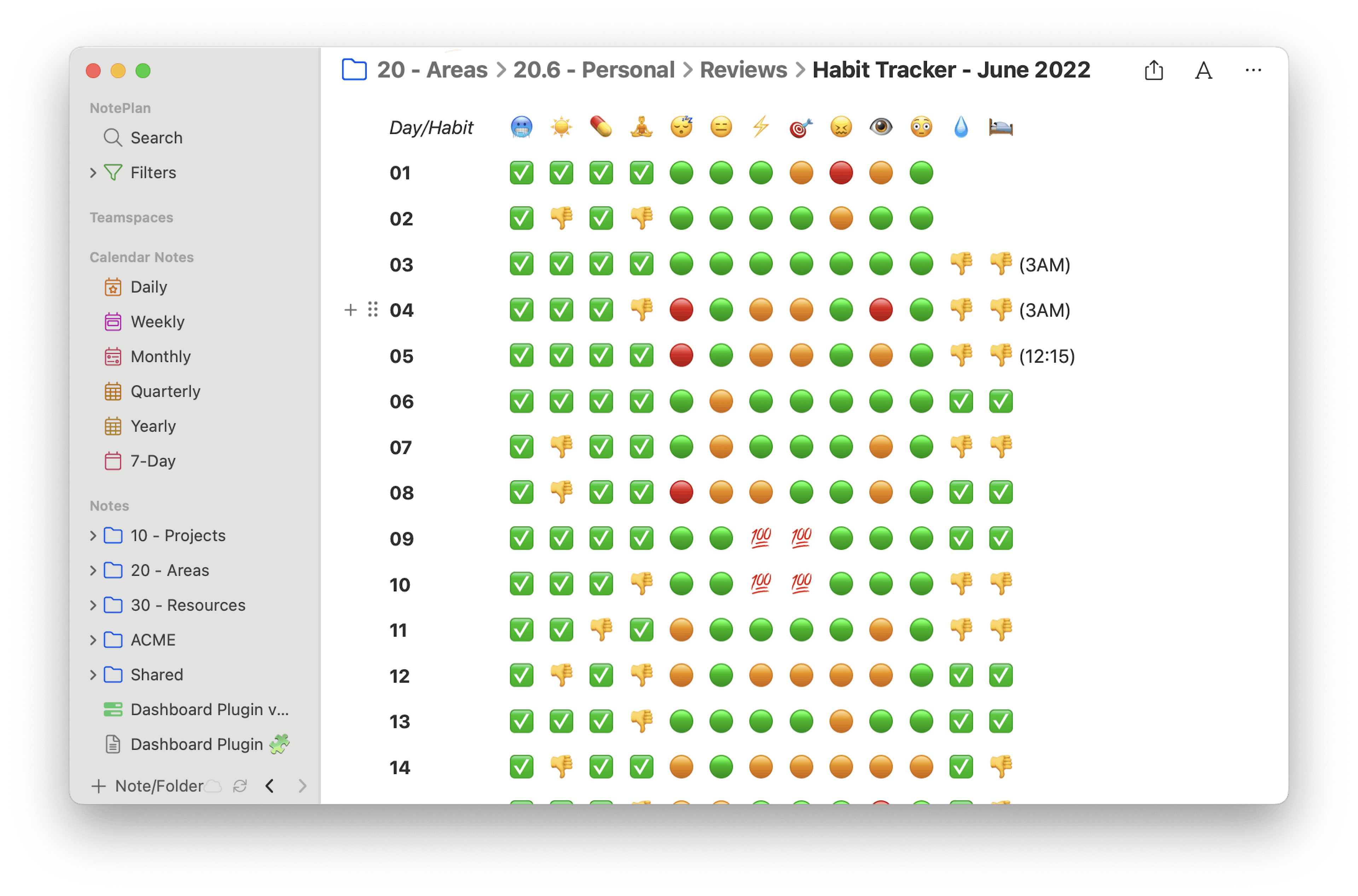 Habit tracker in NotePlan