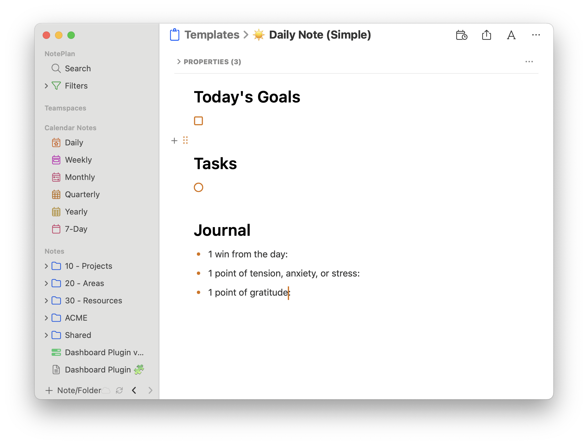 Templates for gratitude log