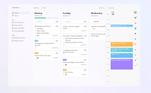 A screenshot of the Sunsama app - it is an image for the article "The Best Weekly Planner: 7 Simple Apps To Boost Organization"
