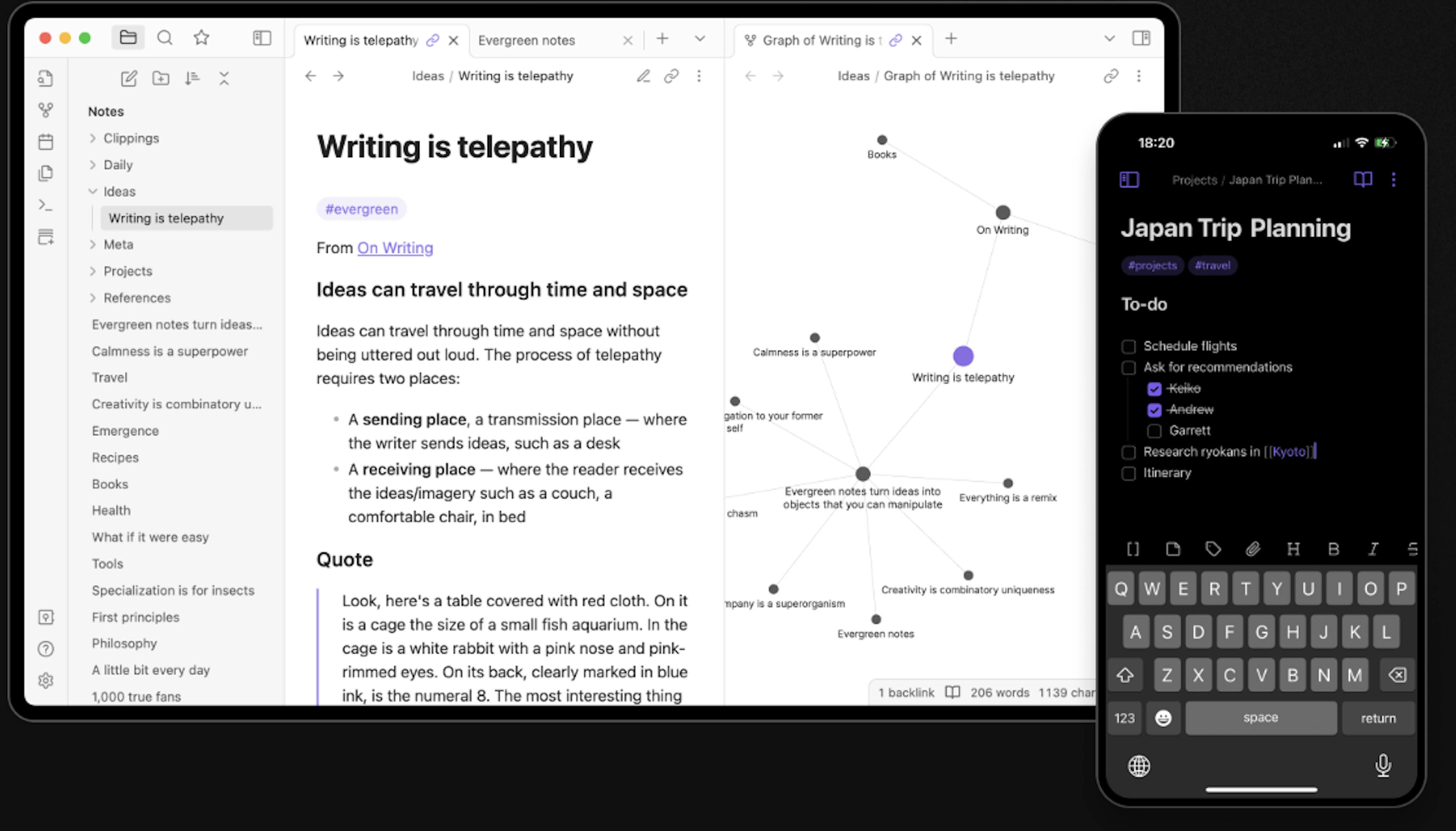 A screenshot of the Obsidian app - it is an image for the article "Best Bullet Journal for iPhone: The Top 9 Bullet Journals Reviewed"