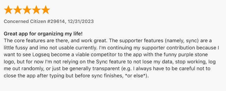 Logseq App Store Review