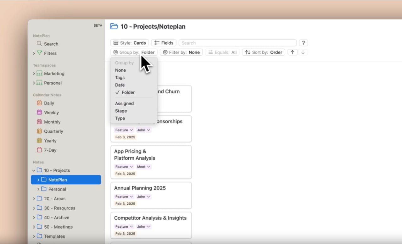 NotePlan as Kanban board