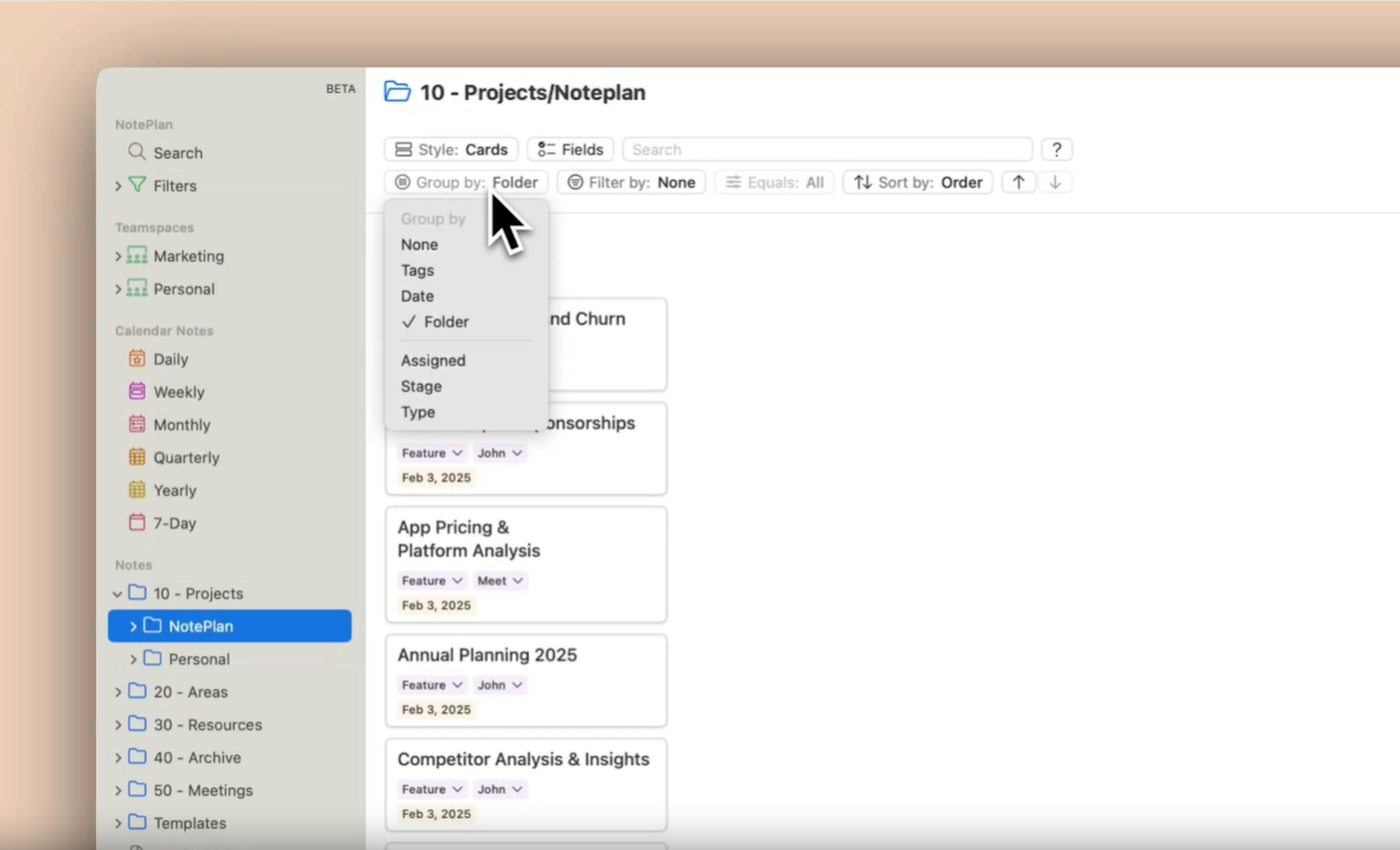 NotePlan as Kanban board