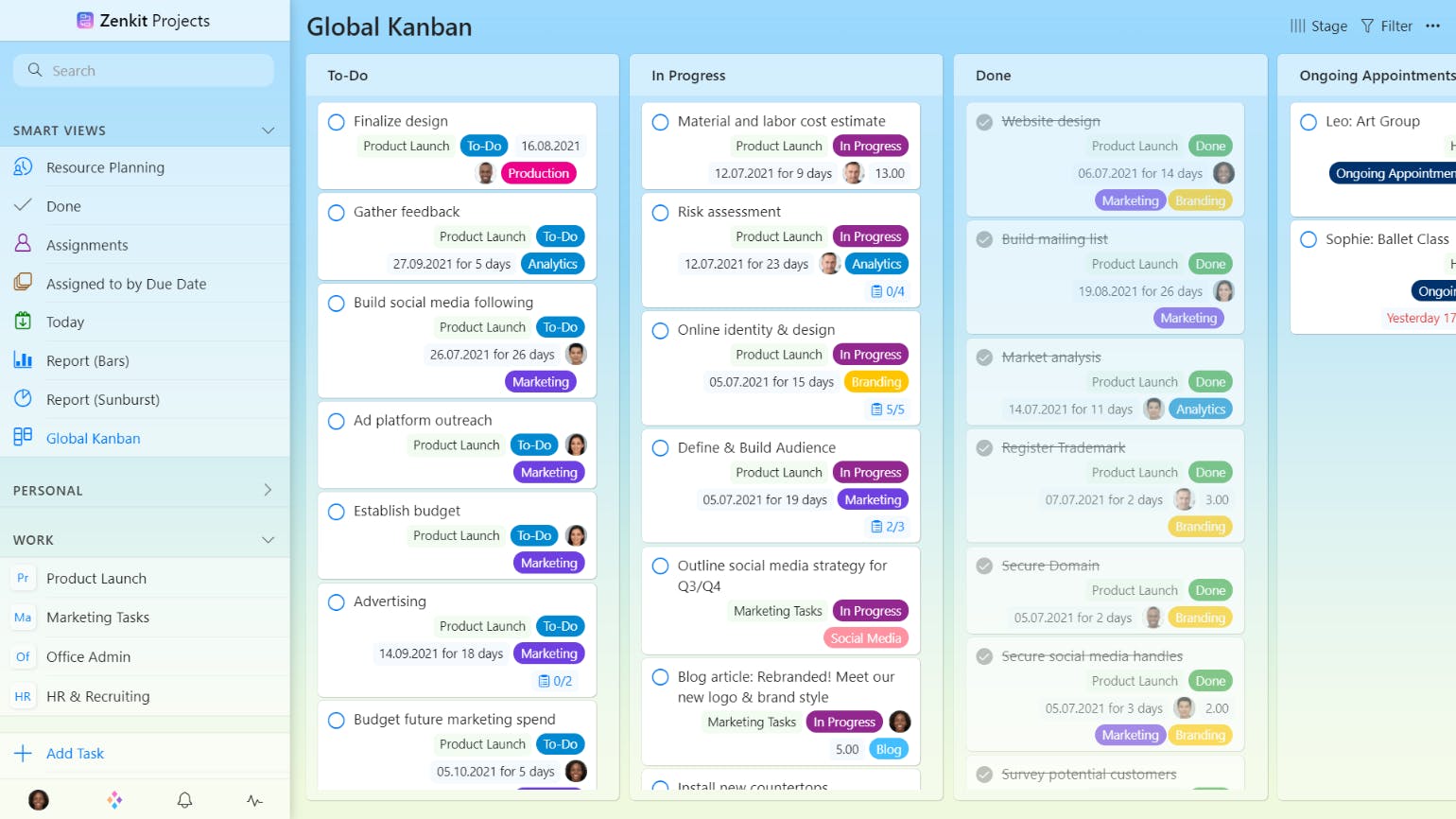 Zenkit Kanban Board Screenshot