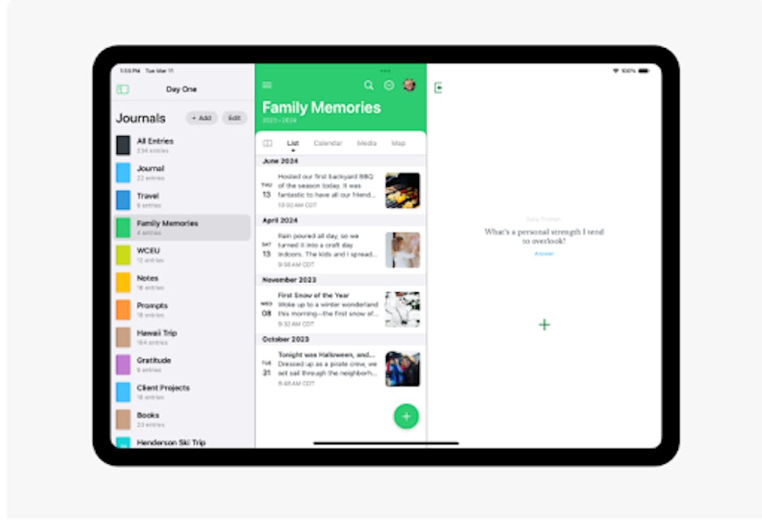 A screenshot of the Day One app - it is an image for the article "The Best Online Journal: 5 Killer Apps for Journaling"