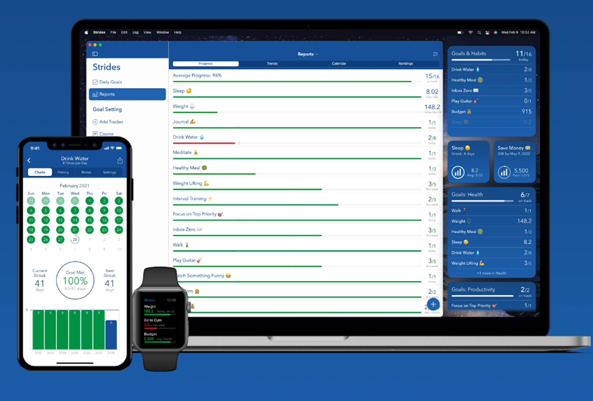 A screenshot of the Strides app - it is an image for the article "Goal Planner: 7 Best Goal Planners To Achieve Your Goals"