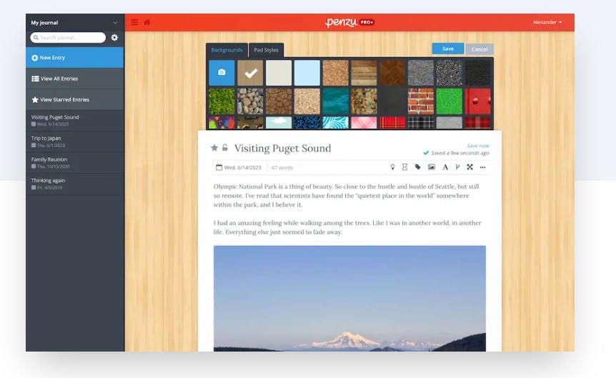 A screenshot of the Penzu app - it is an image for the article "Online Diary: The Top 5 Online Diaries Of 2025"