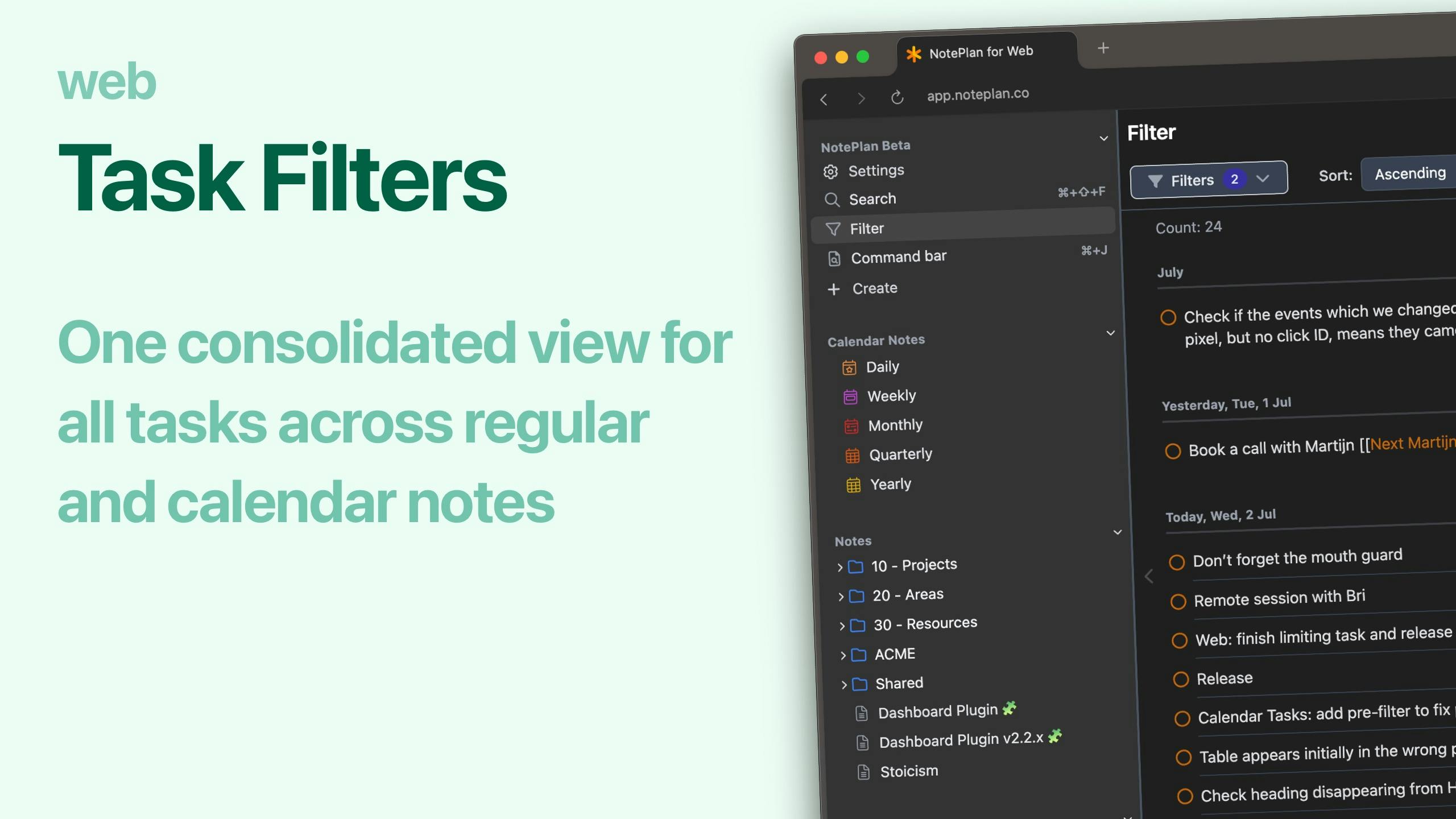 Task Filters for the web version