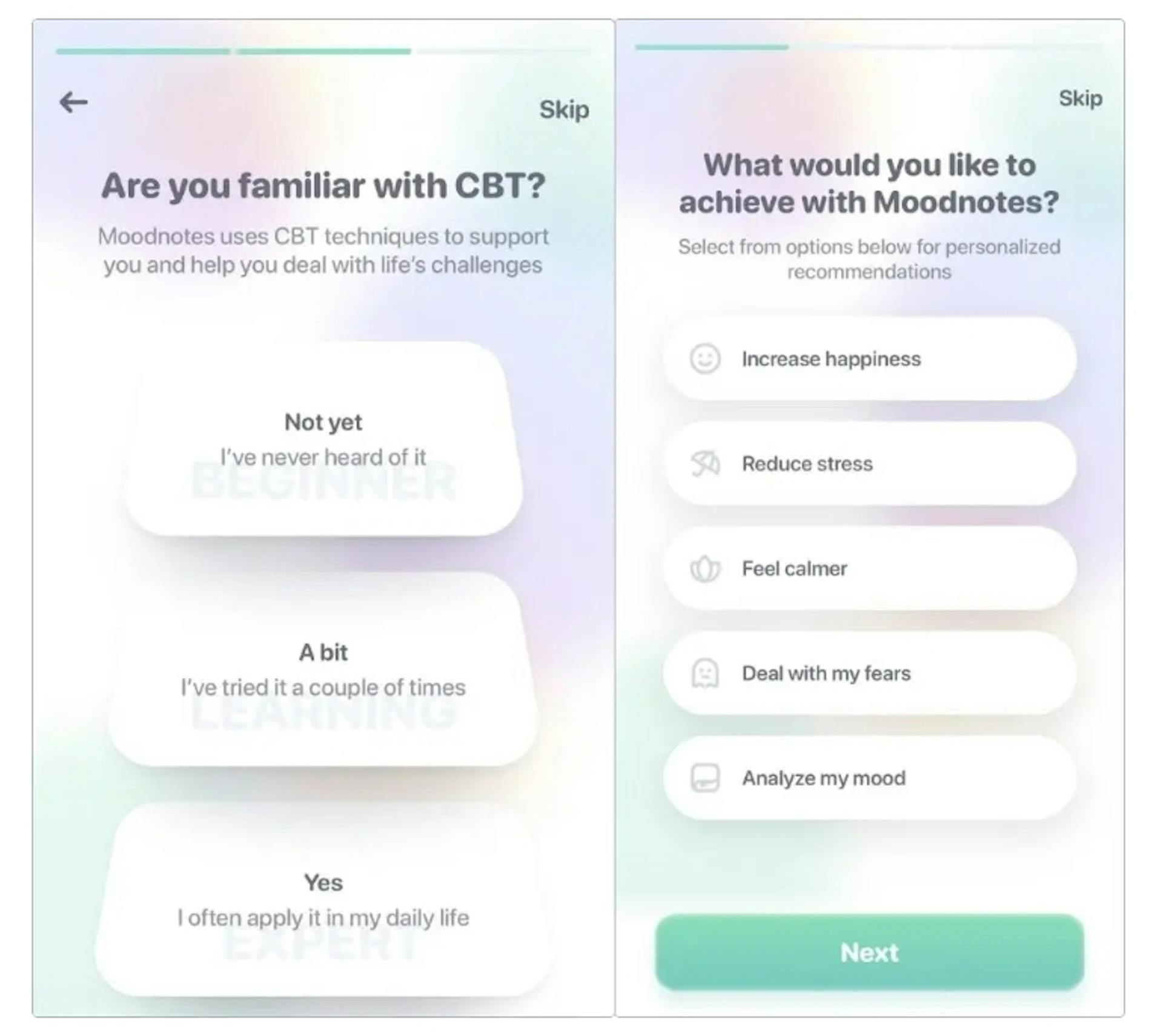 A screenshot of the Moodnotes app - it is an image for the article "Self Care Journal: 6 Best Apps for Self-Care and Wellbeing"