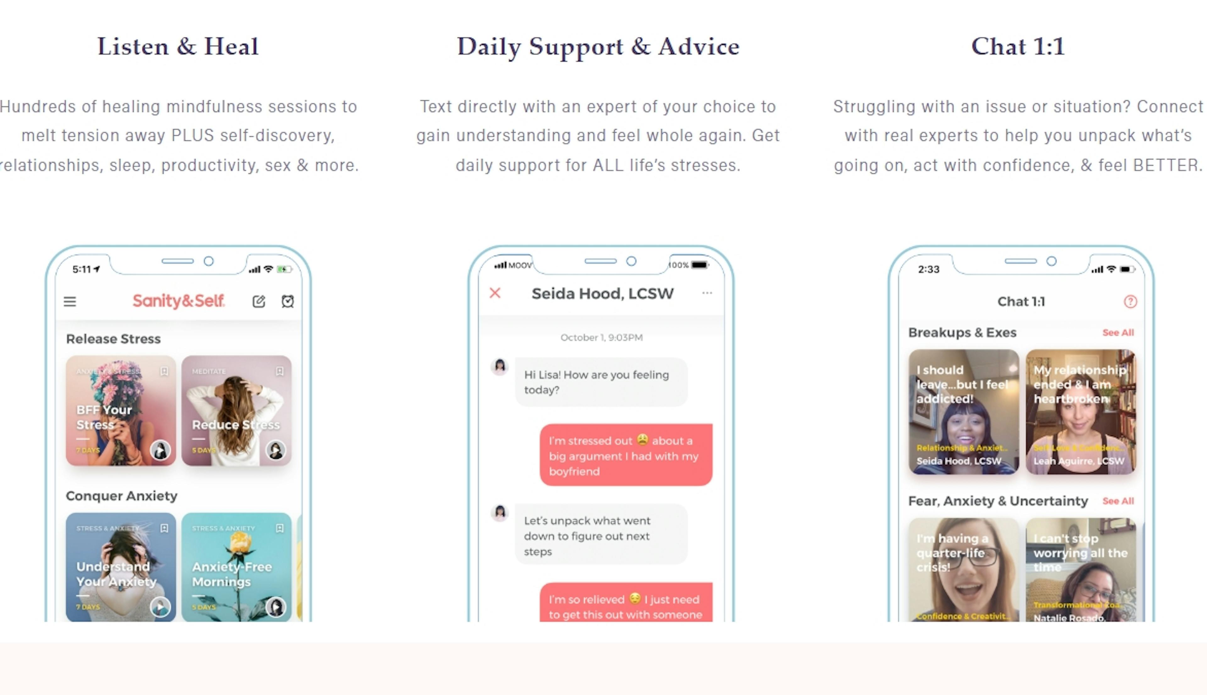 A screenshot of the Sanity & Self app - it is an image for the article "Self Care Journal: 6 Best Apps for Self-Care and Wellbeing"
