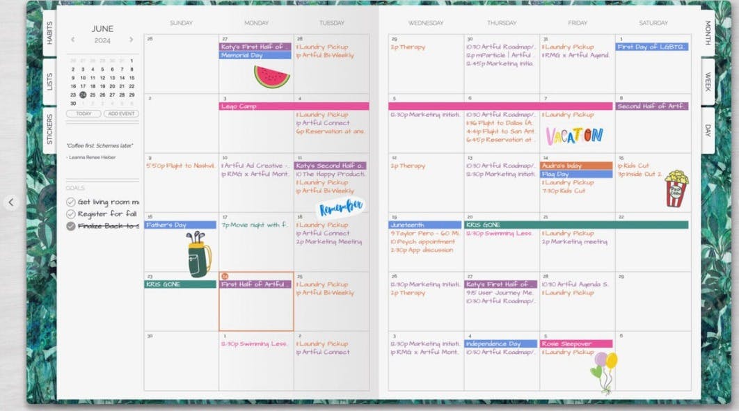 A screenshot of the Artful Agenda app - it is an image for the article "Yearly Planner: The Top 5 Best Yearly Planners Ever"