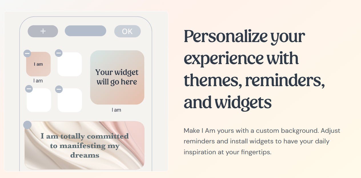 A screenshot of the I Am app - it is an image for the article "Manifestation Journal: 4 Simple Journals That Actually Work"