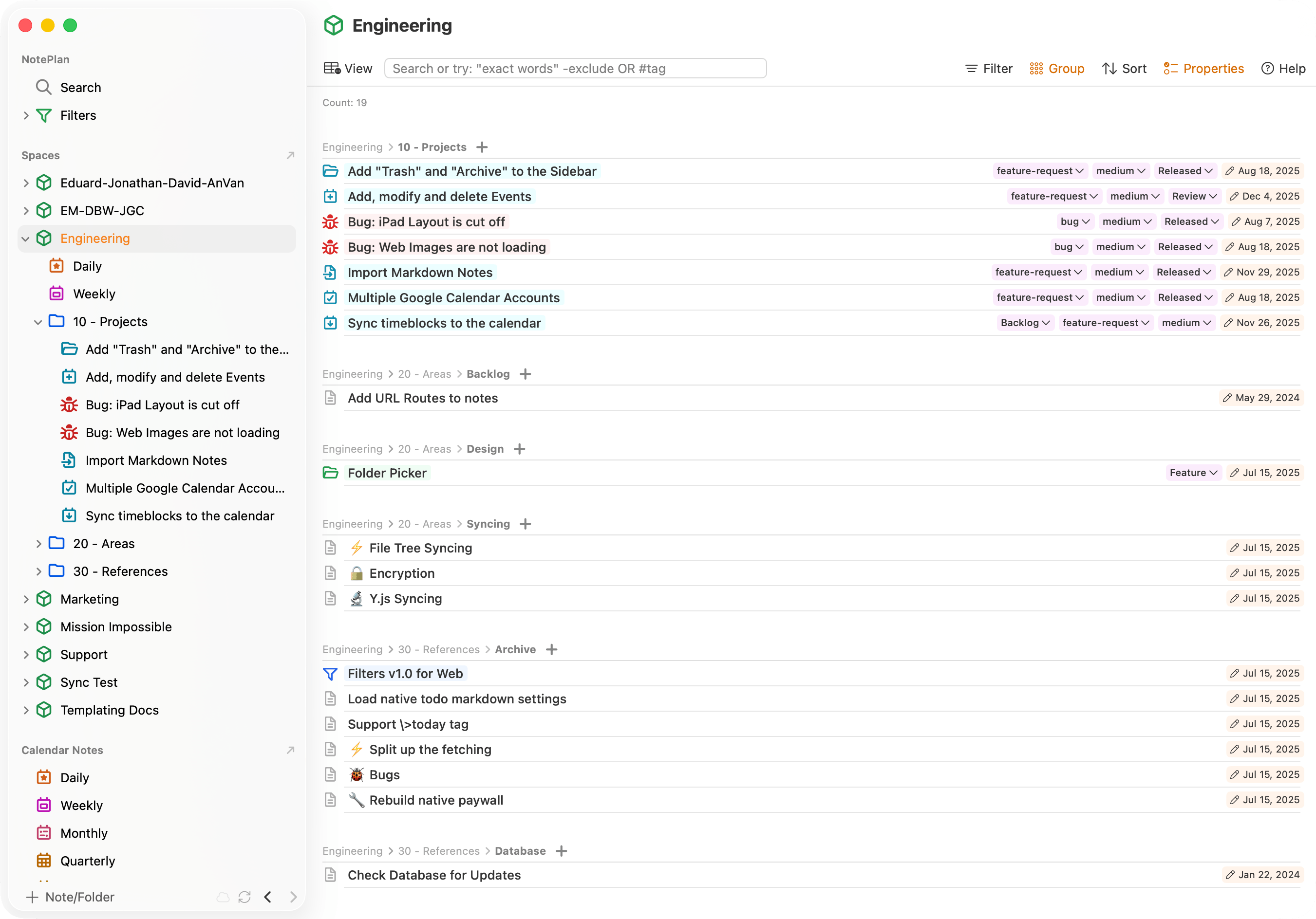 NotePlan Spaces Example