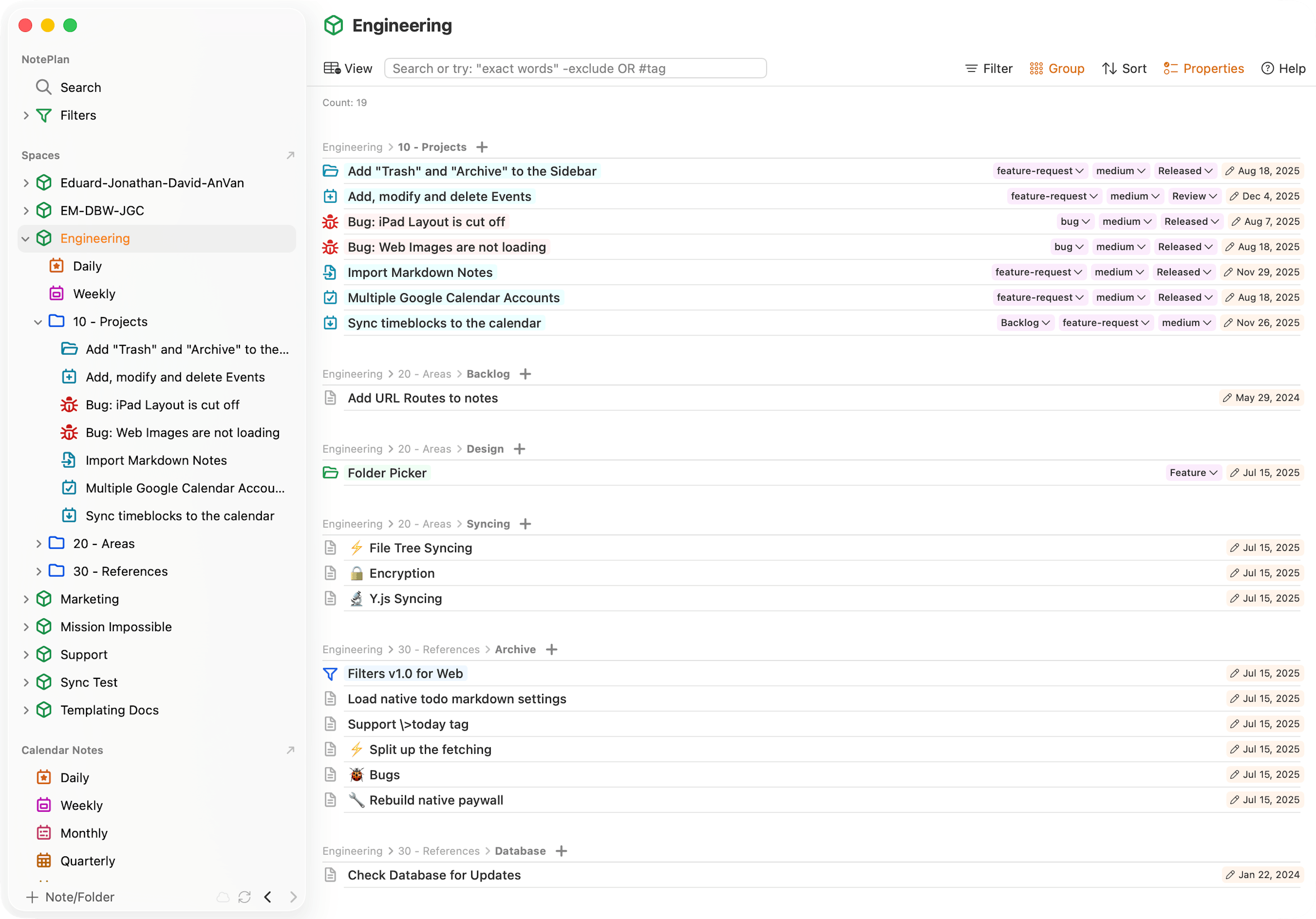NotePlan Spaces Example