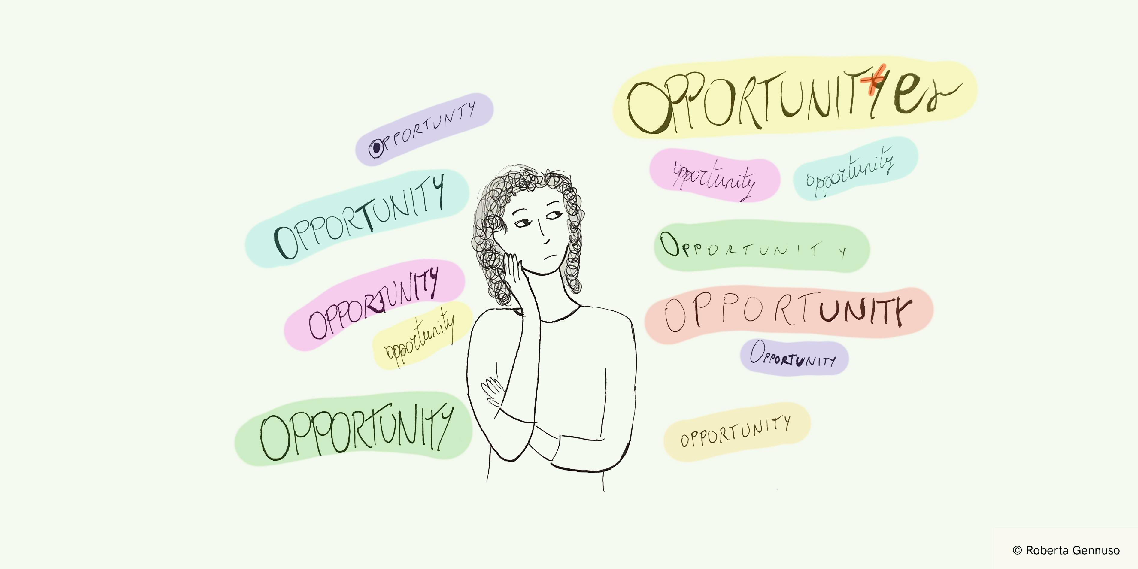 illustration of a girl "surrounded by opportunities"