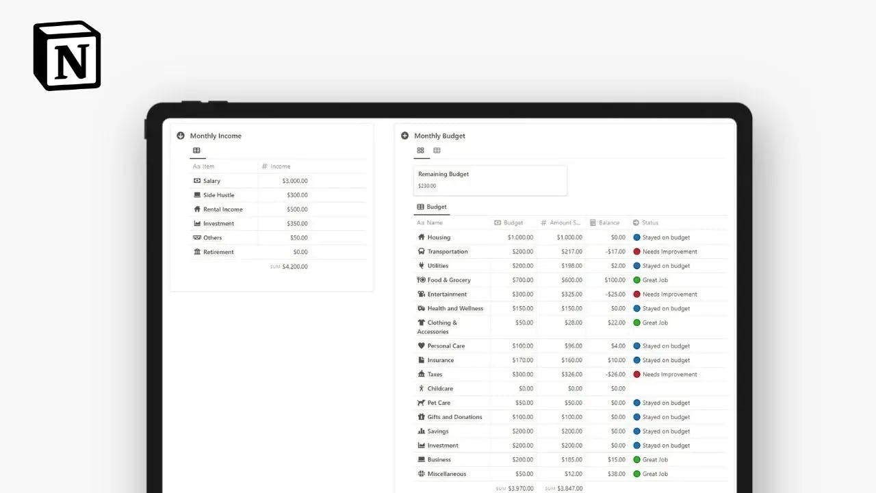 Notion Budget Tracker by Jordi