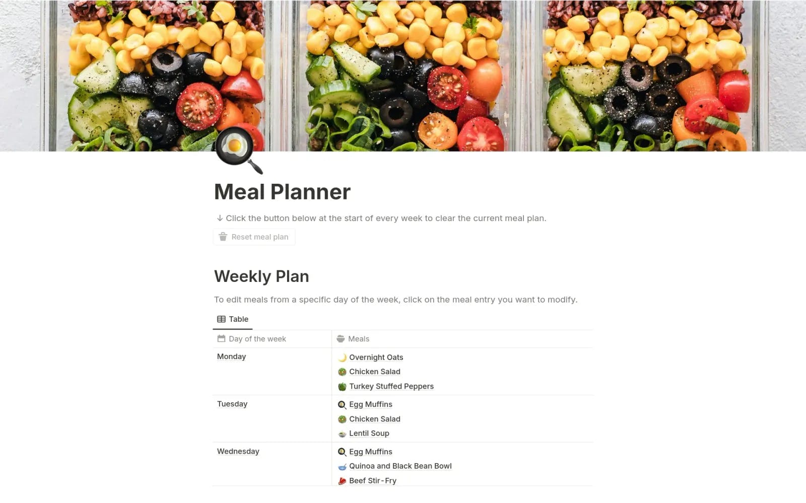 Meal Planner by Notion
