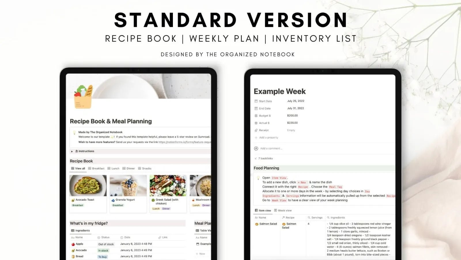 Recipe & Meal Planner Notion Template by The organised Notebook
