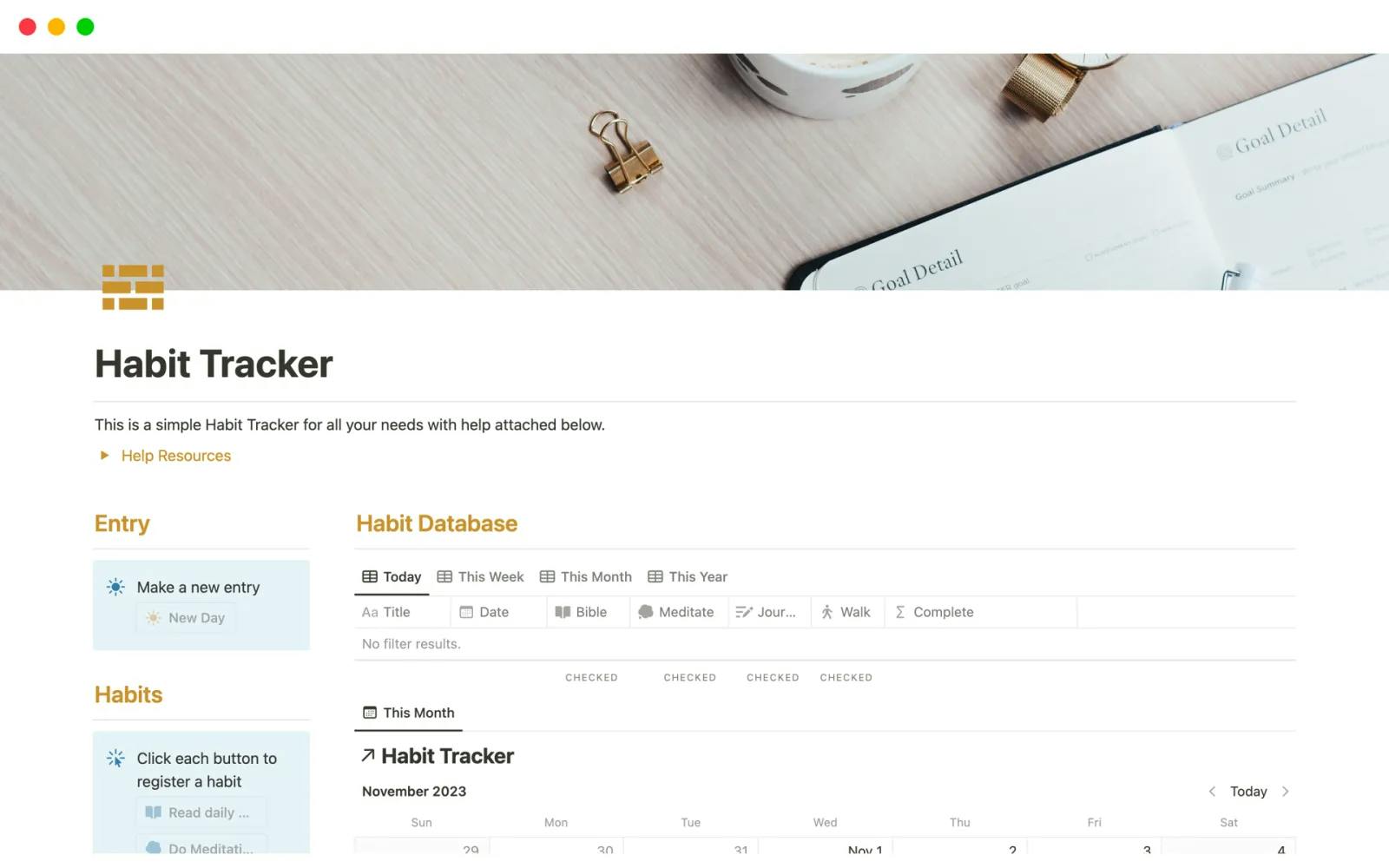 Simple Habit Tracker by Con The Notioneer