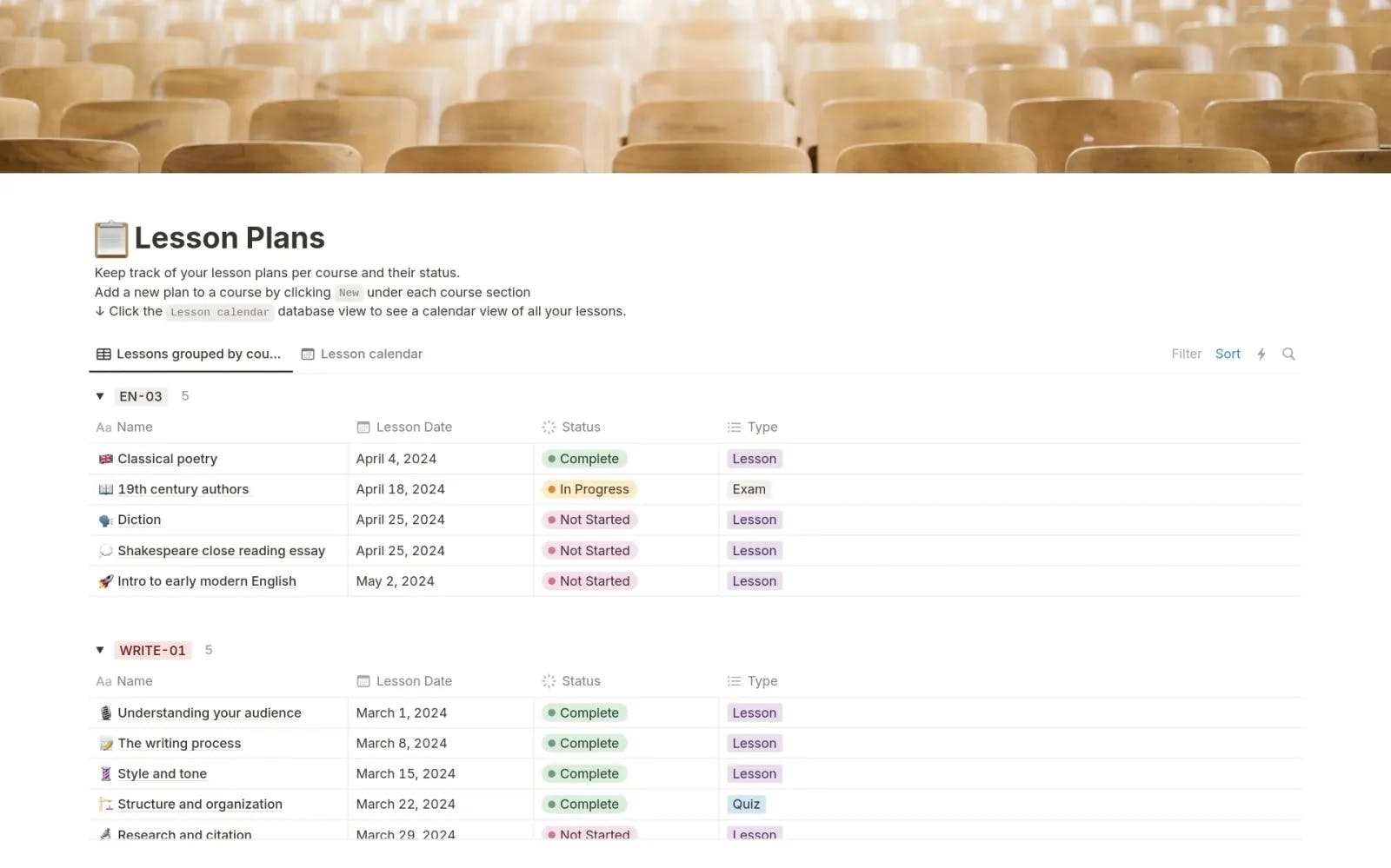 Notion’s Lesson Plan template (Free)