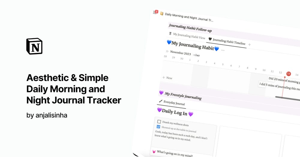 Aesthetic & Simple Daily Morning and Night Journal Tracker by anjalisinha