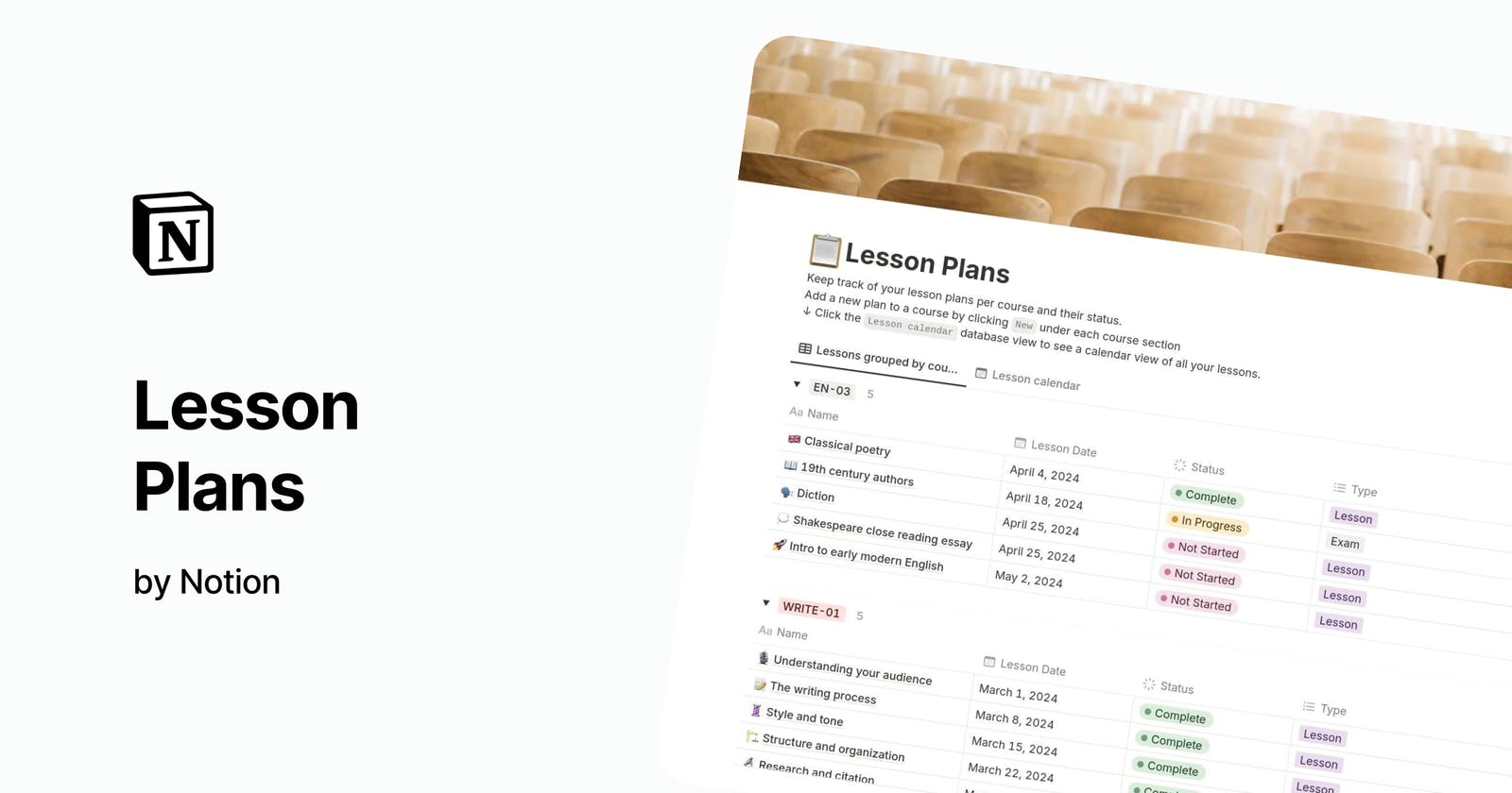 Lesson plans - student template - by Notion