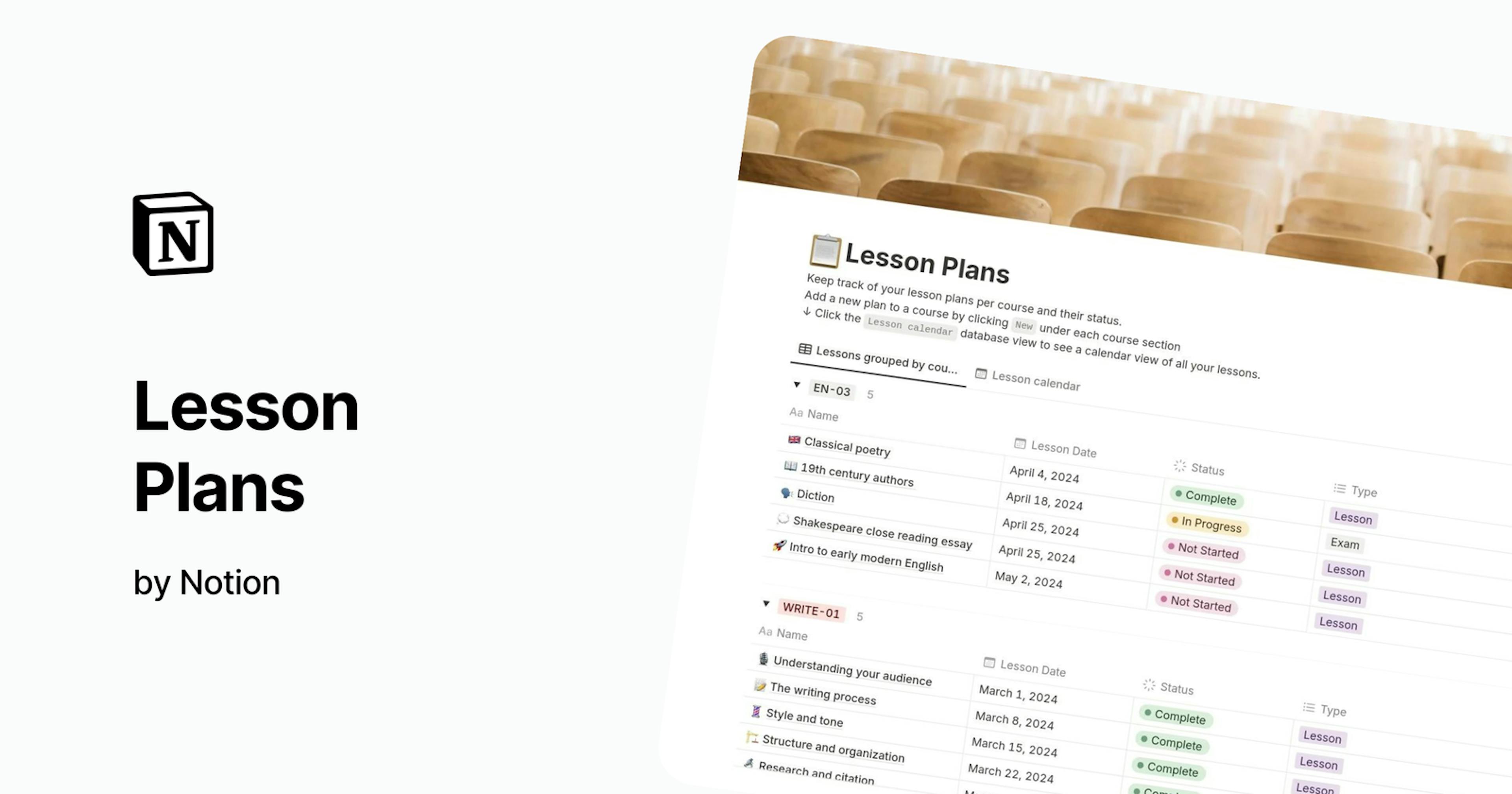 Lesson plans - student template - by Notion 