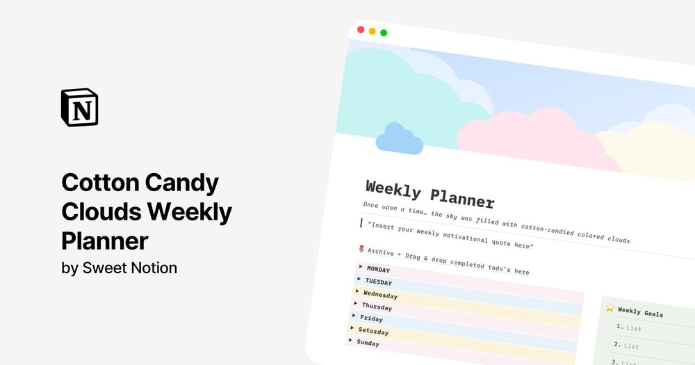 Cotton Candy Clouds Weekly Planner by Sweet Notion