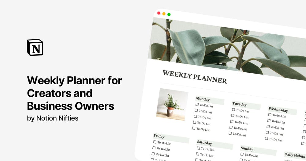 Weekly planner for creators and business owners by Notion Nifties