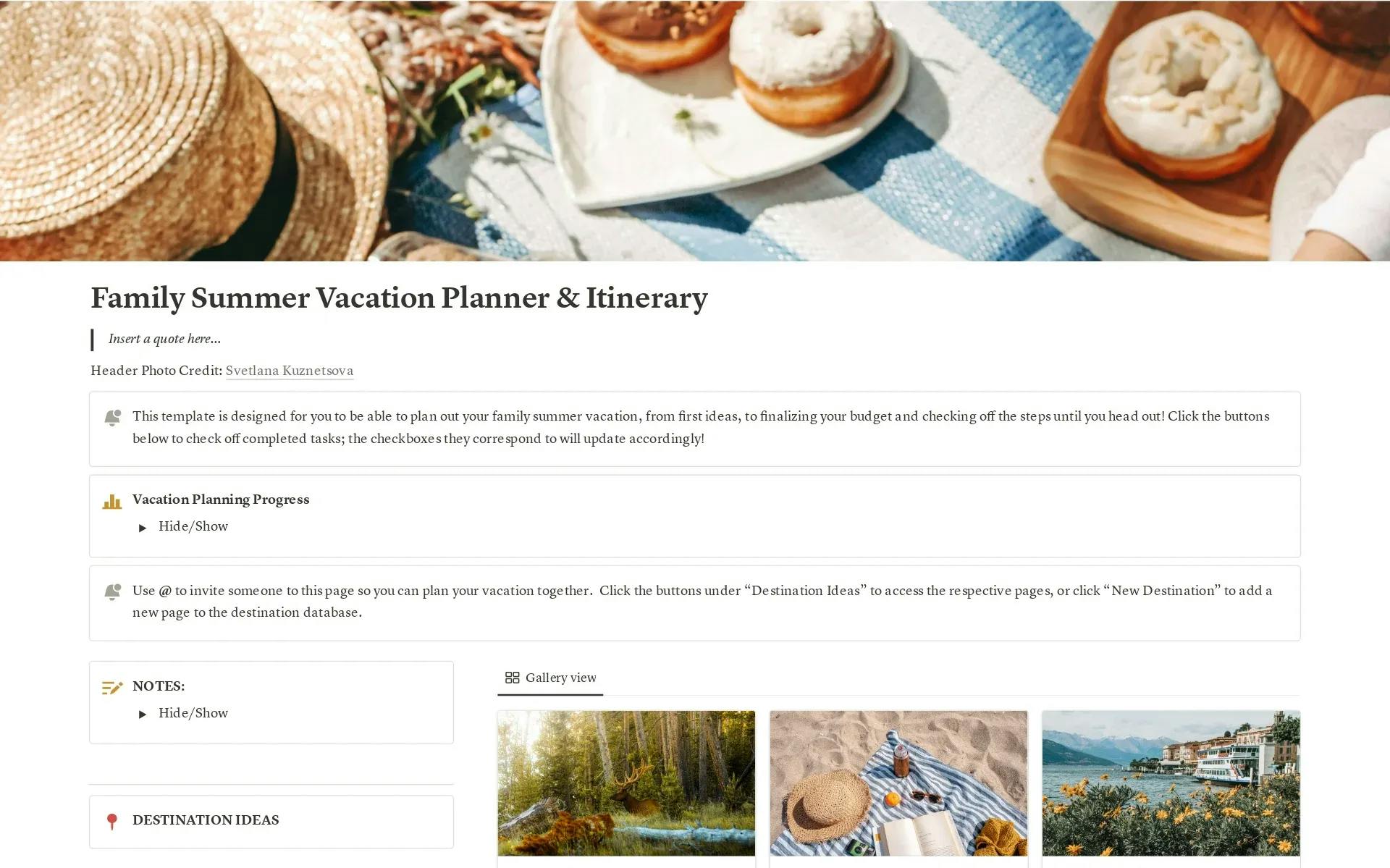 Family Summer Vacation Planner and Itinerary